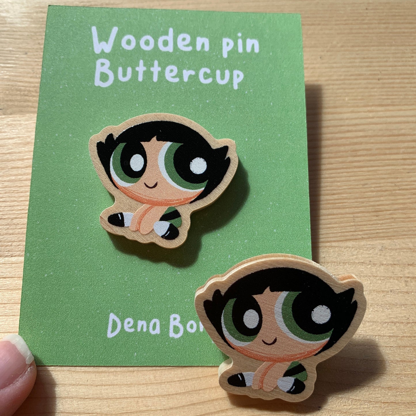 Pin de Madera Cactus Las Supernenas | Buttercup The Powerpuff girls Wooden Pin Badge | Las chicas superpoderosas