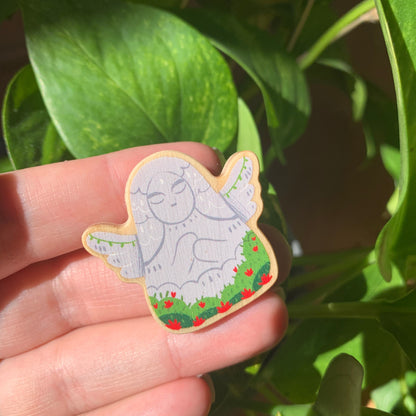 Pin de Madera Zelda Estatua | Zelda Goddess Statue Natural Wooden Pin Badge | ECO Friendly Pine Wood