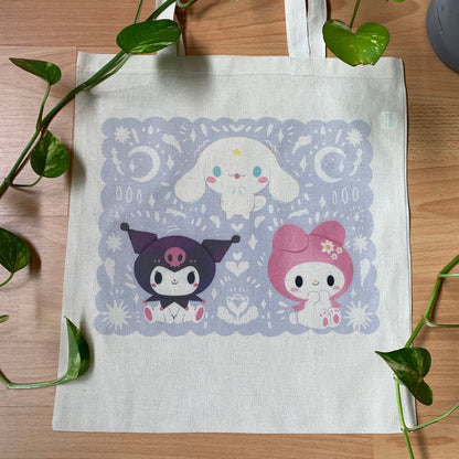 Tote bag de algodón MyMelody, Kuromi y Cinnamoroll, fanart exclusivo, 40x40 cm, bolsa ecológica reutilizable