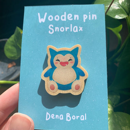 Pin de Madera Snorlax-poke   |Snorlax  Wooden Pin Badge | Snorlax