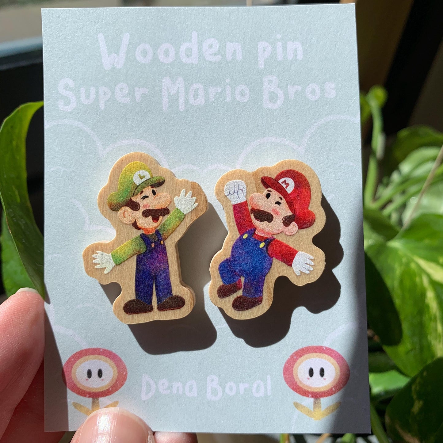 Mario & Luigi Doble Pin de madera natural, Super Mario Bros, Nintendo Switch