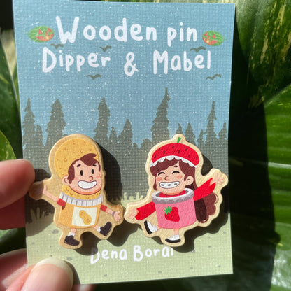 Summerween Mabel & Dipper Pin Doble Gravity Falls Pin de Madera Natural