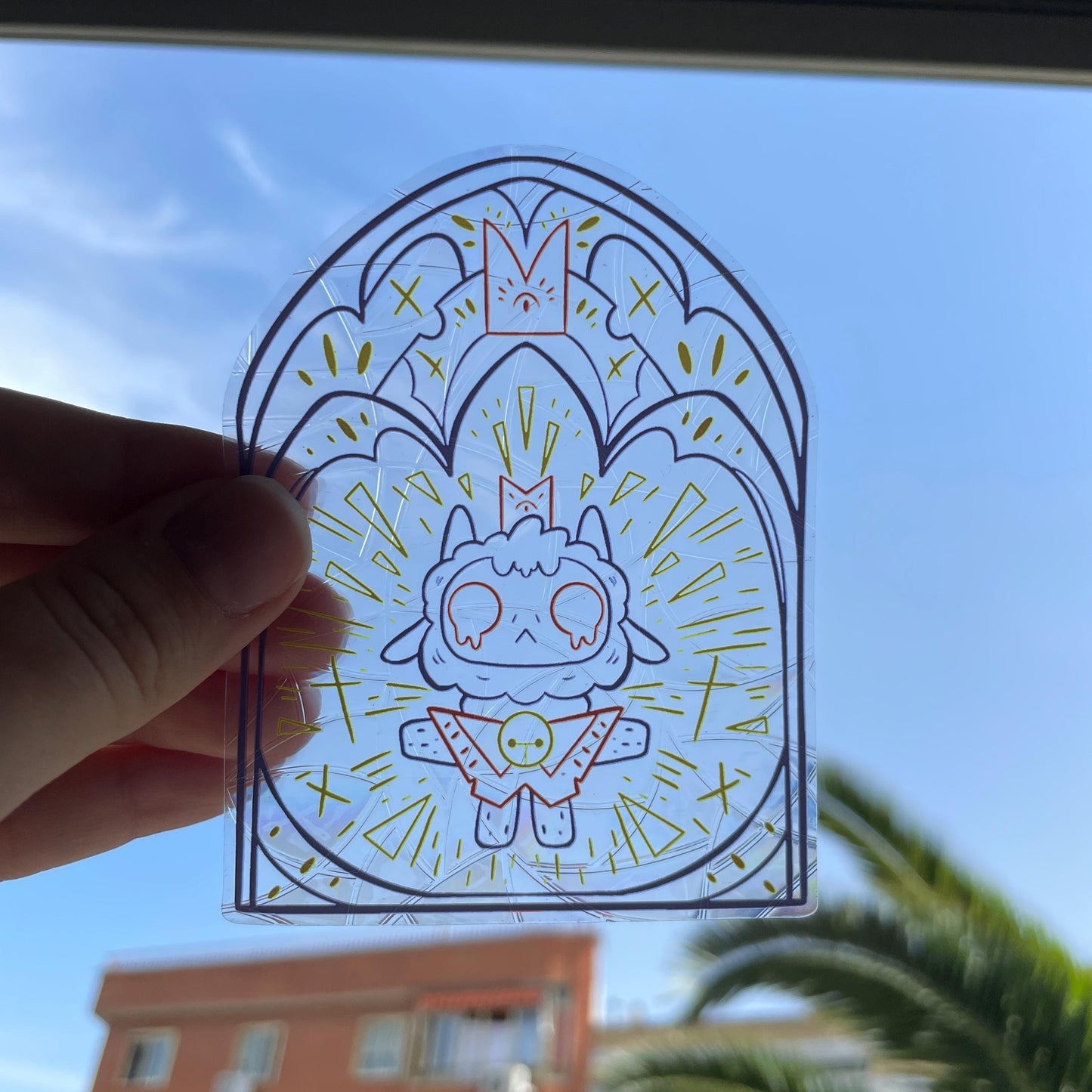 Cult of The Lamb Suncatcher, Pegatina atrapasol reutilizable para ventana