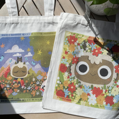 Tote bag de lino Cult of The Lamb Flowers & Chill, doble diseño, 40x40 cm, bolsa ecológica reutilizable, lavable y muy resistente