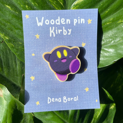 Dark Purple Kirby Pin de Madera | Wooden Pin Inspired Kirby | Pin Original Regalo Eco Friendly Madera Natural