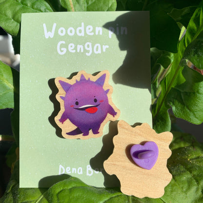 Gengar-Poke Wooden Pin Badge Original Gift Inspired Fanart | Eco Friendly | Natural