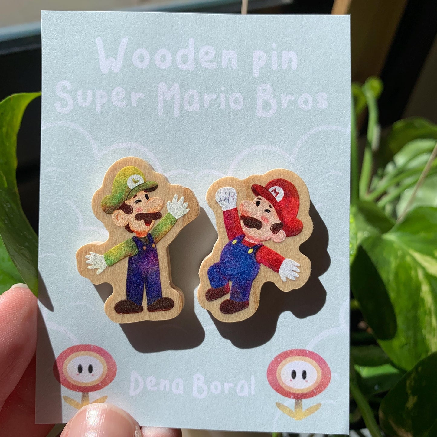 Mario & Luigi Doble Pin de madera natural, Super Mario Bros, Nintendo Switch