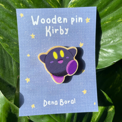 Dark Purple Kirby Pin de Madera | Wooden Pin Inspired Kirby | Pin Original Regalo Eco Friendly Madera Natural