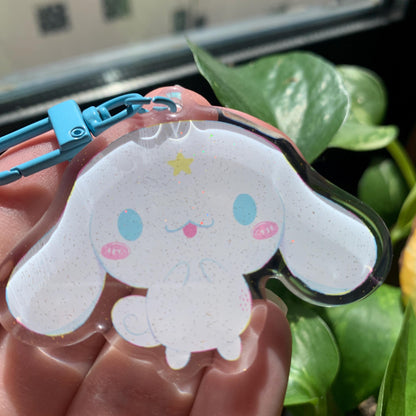 Cinnamoroll Keyring | Llavero acrilico epoxy con glitter | Colgante regalo llaves mochila