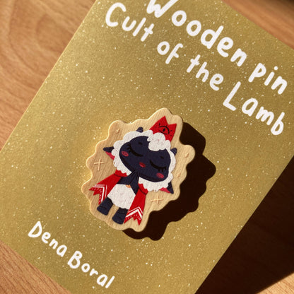 Pin de Madera Cult of the Lamb Ojos cerrados| Wooden Pin Inspired | Pin Original Regalo Eco Friendly Madera Natural