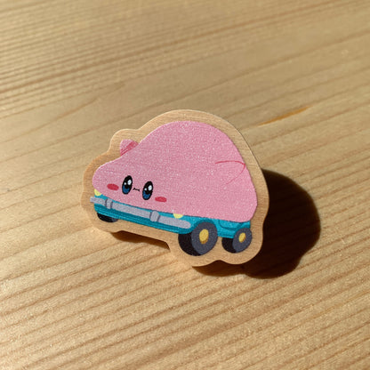 Pin de Madera Kirby Coche | Kirby Car Wooden Pin Inspired | Pin Original Regalo Eco Friendly Madera Natural