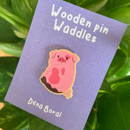 Bamboleos Gravity Falls Waddles Pin de Madera Natural