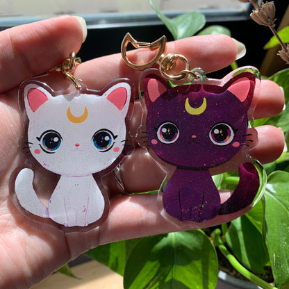 Sailor Moon Cat Luna Runa Gato. Llavero de dos Caras. Acrilico Epoxy Glitter. Colgante Mochila