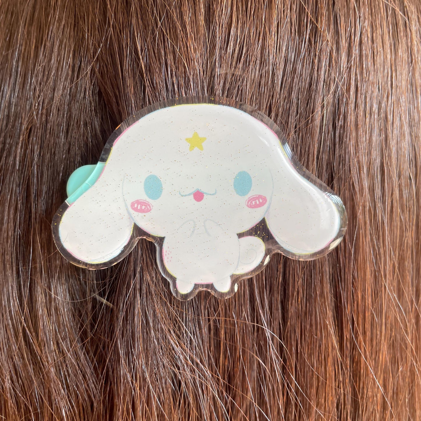 Pinza para el pelo inspirada en Cinnamoroll: pasador, horquilla, diseño brillante con glitter