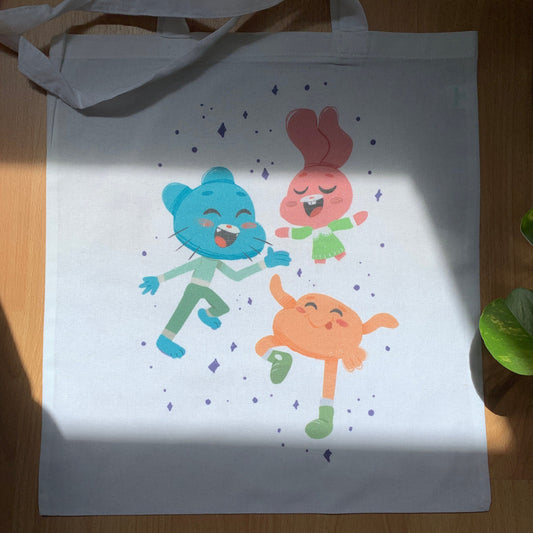 Tote Bag Gumball, Bolsa Tela Fanart The Amazing World of Gumball, Fan Art Bolso 100% Algodón 40x40cm 16x16inch