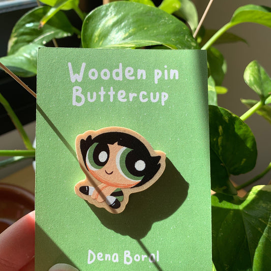 Pin de Madera Cactus Las Supernenas | Buttercup The Powerpuff girls Wooden Pin Badge | Las chicas superpoderosas