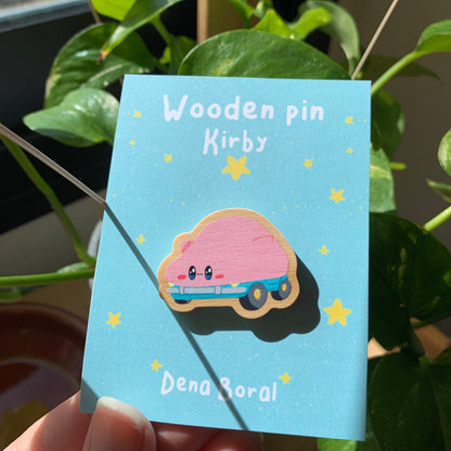 Pin de Madera Kirby Coche | Kirby Car Wooden Pin Inspired | Pin Original Regalo Eco Friendly Madera Natural