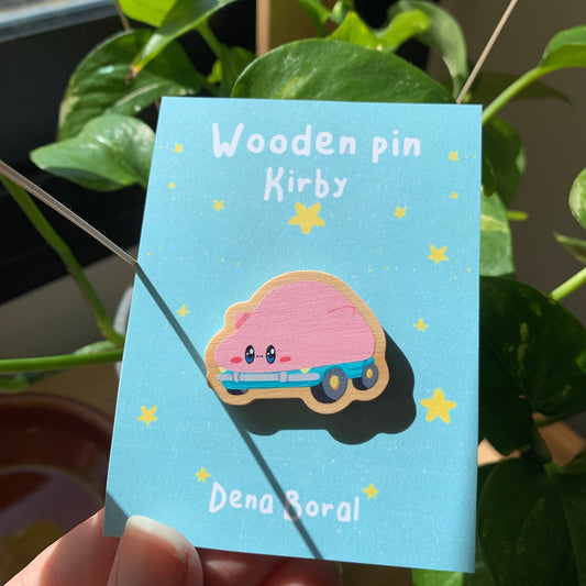 Pin de Madera Kirby Coche | Kirby Car Wooden Pin Inspired | Pin Original Regalo Eco Friendly Madera Natural