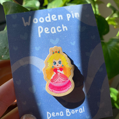 Pin de madera natural, Peach Super Mario Bros, Nintendo Switch