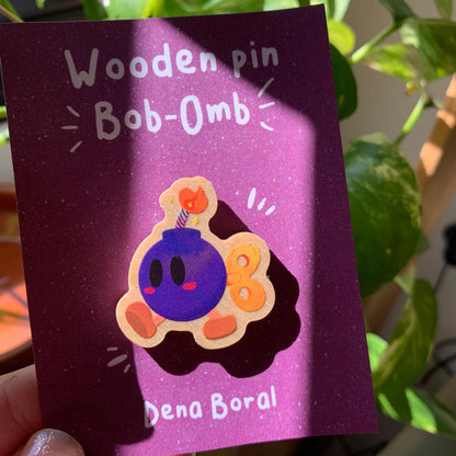 Pin de madera natural, Bob-Omb Super Mario Bros, Nintendo Switch