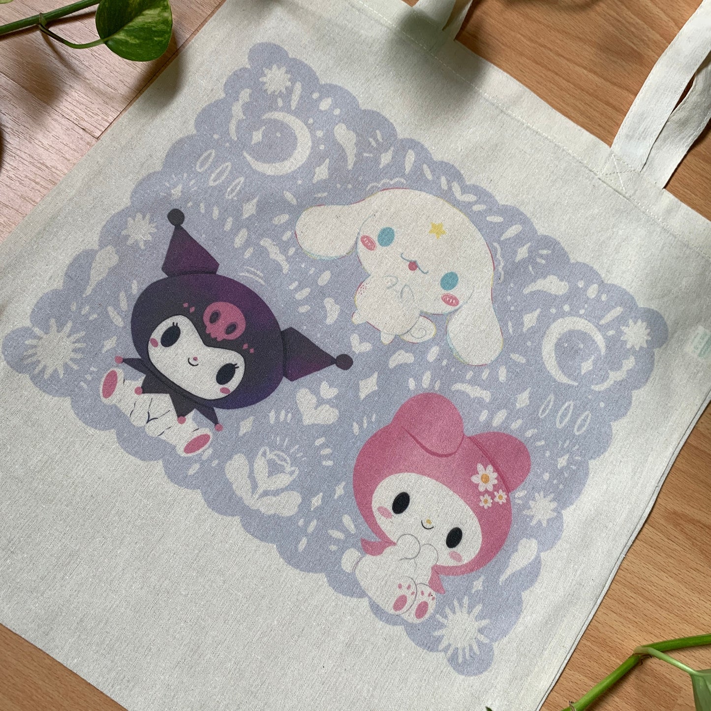 Tote bag de algodón MyMelody, Kuromi y Cinnamoroll, fanart exclusivo, 40x40 cm, bolsa ecológica reutilizable