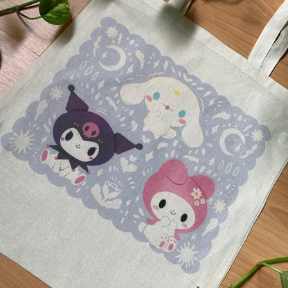 Tote bag de algodón MyMelody, Kuromi y Cinnamoroll, fanart exclusivo, 40x40 cm, bolsa ecológica reutilizable