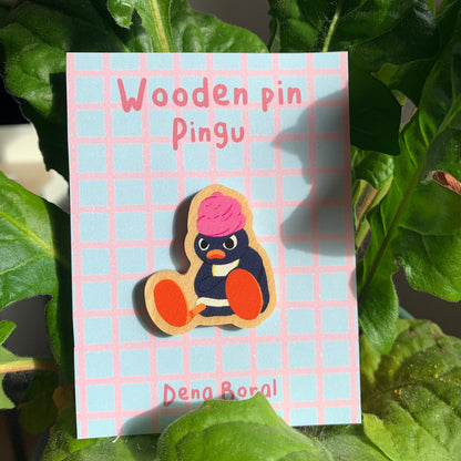Pin de Madera Pingu enfadado | angry pingu Wooden Pin Badge | Angry Pingu