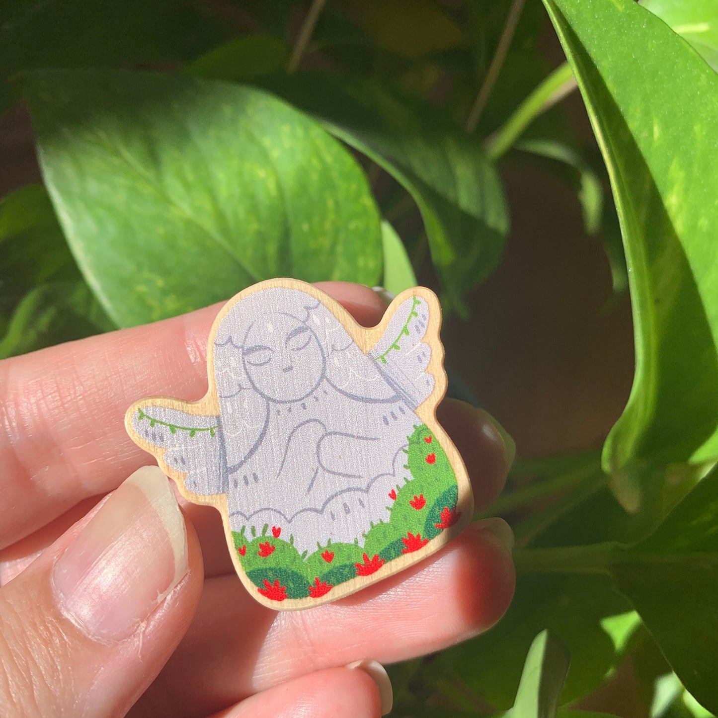 Pin de Madera Zelda Estatua | Zelda Goddess Statue Natural Wooden Pin Badge | ECO Friendly Pine Wood