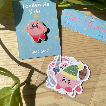 Kirby Fan Pack, Pegatinas y pin de madera natural de la colección Kirby, fanart de Nintendo