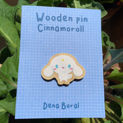 Pin de Madera Cinnamoroll | Cinnamoroll Wooden Pin Badge | Cinnamoroll