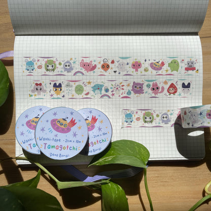 Washi Tape Tamagotchi Ilustrado: Cinta Decorativa Retro y Kawaii de la colección "Tamagotchi Paradise"