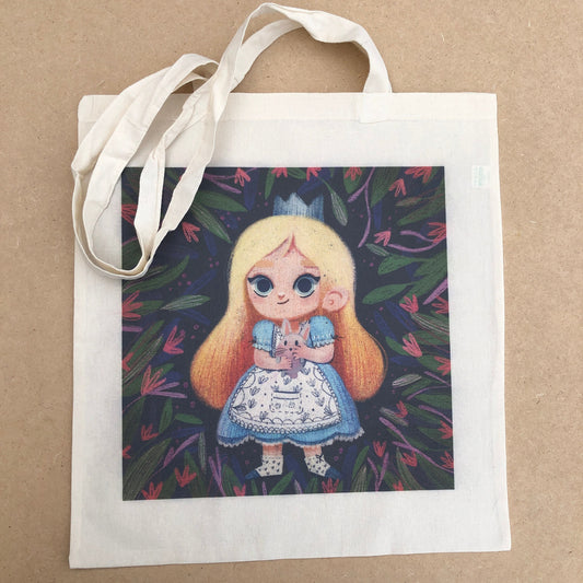 Tote Bag Alicia | Totebag Fanart Alicia en el Pais de las Maravillas | Alice in Wonderland Fan Art 100% Cotton 40x40cm 16x16inch