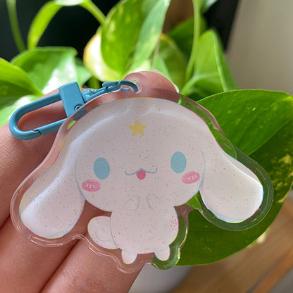 Cinnamoroll Keyring | Llavero acrilico epoxy con glitter | Colgante regalo llaves mochila
