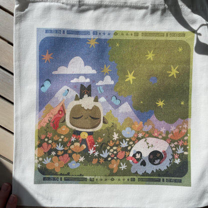 Tote bag de lino Cult of The Lamb Totem & Chill, doble diseño, 40x40 cm, bolsa ecológica reutilizable, lavable y muy resistente