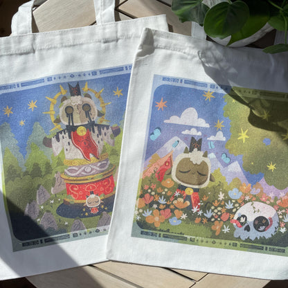 Tote bag de lino Cult of The Lamb Totem & Chill, doble diseño, 40x40 cm, bolsa ecológica reutilizable, lavable y muy resistente