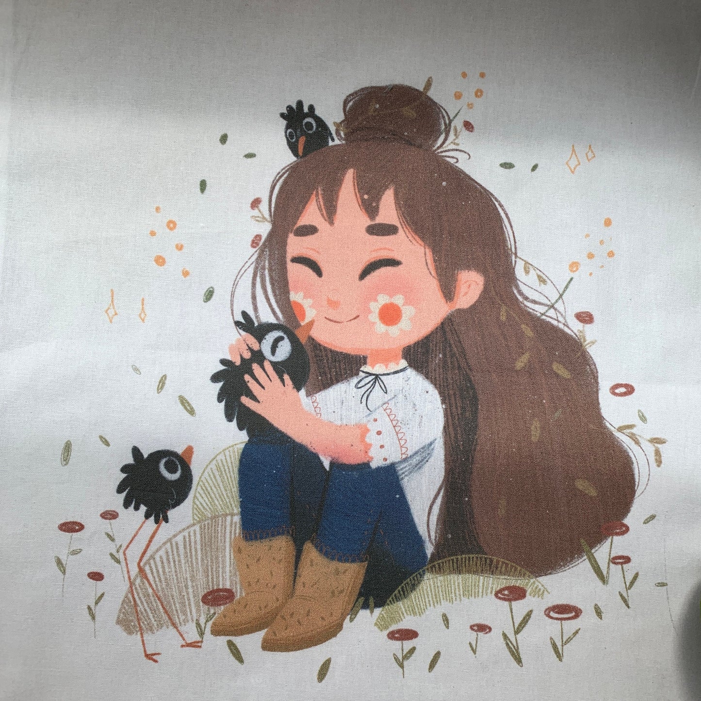 Tote Bag Birds | Bolsa Tela Ilustración Original Dena Boral | 100% Algodón 40x40cm 16x16inch