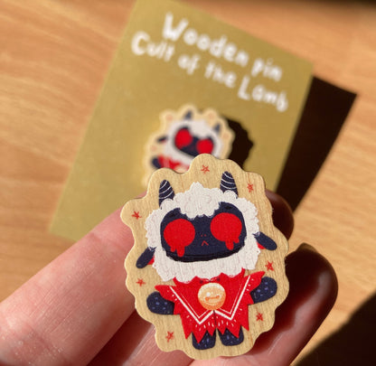 Pin de Madera Cult of the Lamb Ojos rojos| Wooden Pin Inspired | Pin Original Regalo Eco Friendly Madera Natural