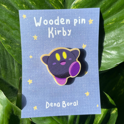 Dark Purple Kirby Pin de Madera | Wooden Pin Inspired Kirby | Pin Original Regalo Eco Friendly Madera Natural