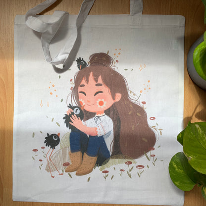 Tote Bag Birds | Bolsa Tela Ilustración Original Dena Boral | 100% Algodón 40x40cm 16x16inch