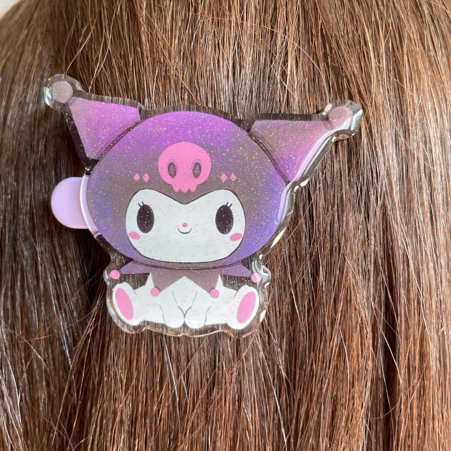Pinza para el pelo inspirada en Kuromi: pasador, horquilla, diseño brillante con glitter