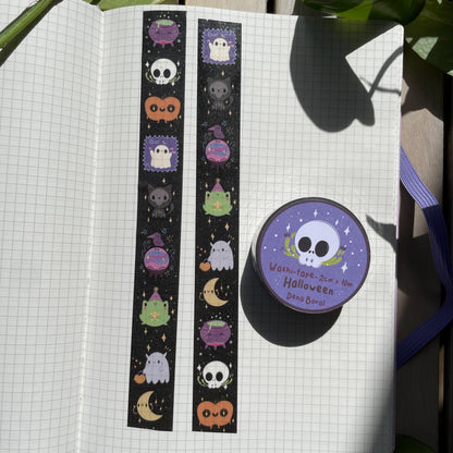 Washi Tape Spooky Monstruos Ilustrado: Cinta Decorativa Retro y Kawaii de la colección "Halloween"