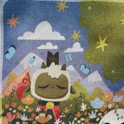 Tote bag de lino Cult of The Lamb Flowers & Chill, doble diseño, 40x40 cm, bolsa ecológica reutilizable, lavable y muy resistente