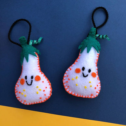 Calabaza Blanca | Adorno de fieltro hecho a mano, diseño original. Decoración Arbol de Navidad Halloween