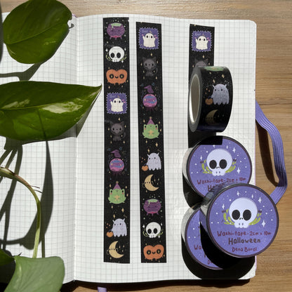Washi Tape Spooky Monstruos Ilustrado: Cinta Decorativa Retro y Kawaii de la colección "Halloween"