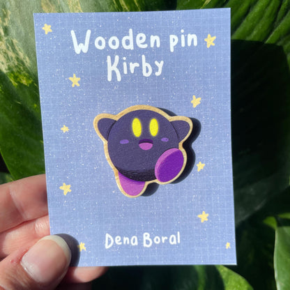 Dark Purple Kirby Pin de Madera | Wooden Pin Inspired Kirby | Pin Original Regalo Eco Friendly Madera Natural