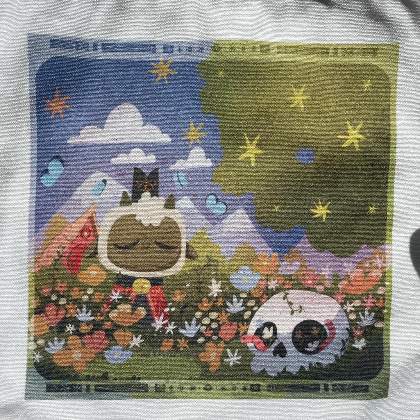 Tote bag de lino Cult of The Lamb Flowers & Chill, doble diseño, 40x40 cm, bolsa ecológica reutilizable, lavable y muy resistente