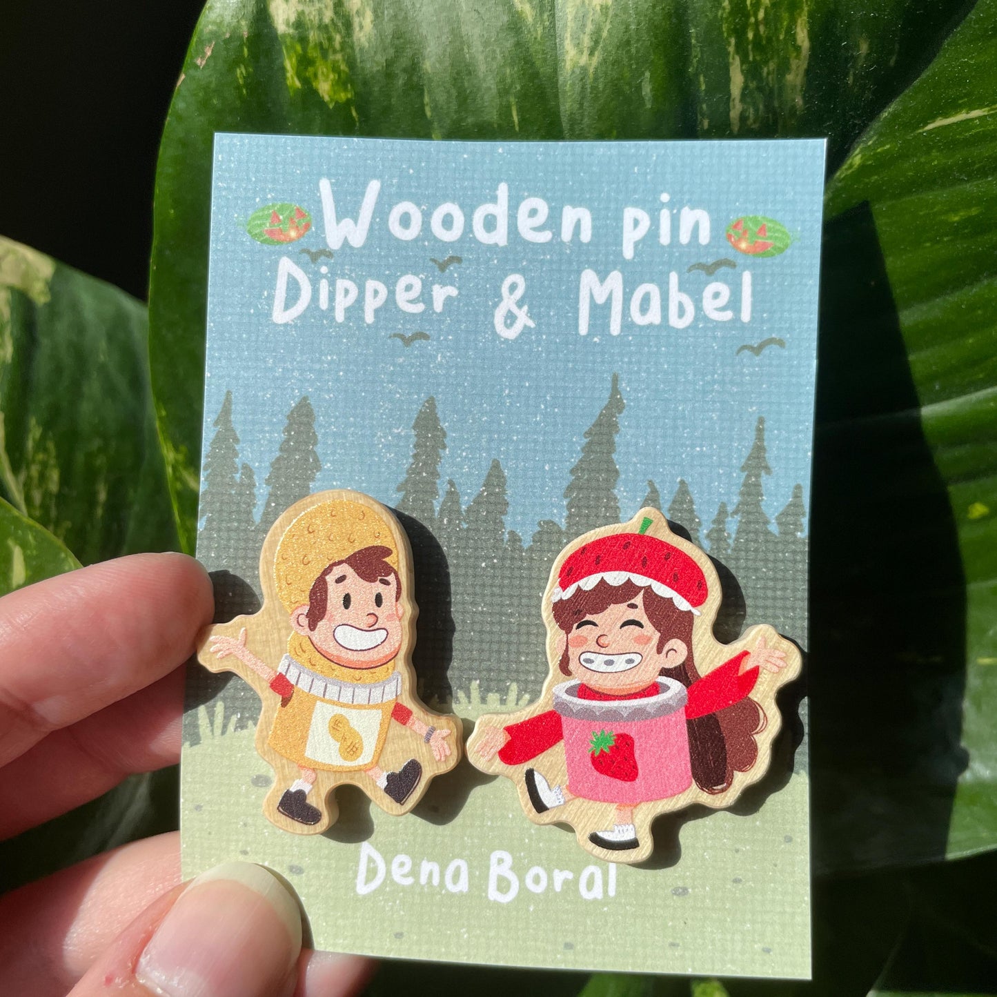 Summerween Mabel & Dipper Pin Doble Gravity Falls Pin de Madera Natural
