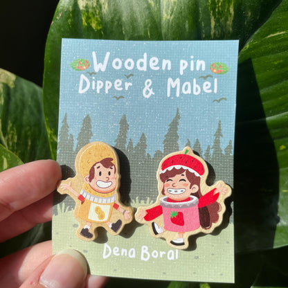 Summerween Mabel & Dipper Pin Doble Gravity Falls Pin de Madera Natural