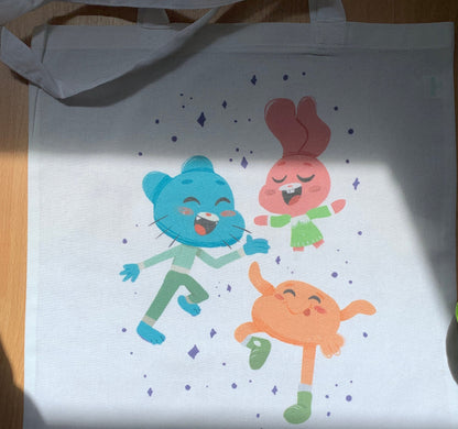 Tote Bag Gumball, Bolsa Tela Fanart The Amazing World of Gumball, Fan Art Bolso 100% Algodón 40x40cm 16x16inch