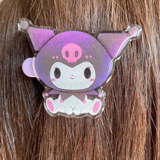 Pinza para el pelo inspirada en Kuromi: pasador, horquilla, diseño brillante con glitter